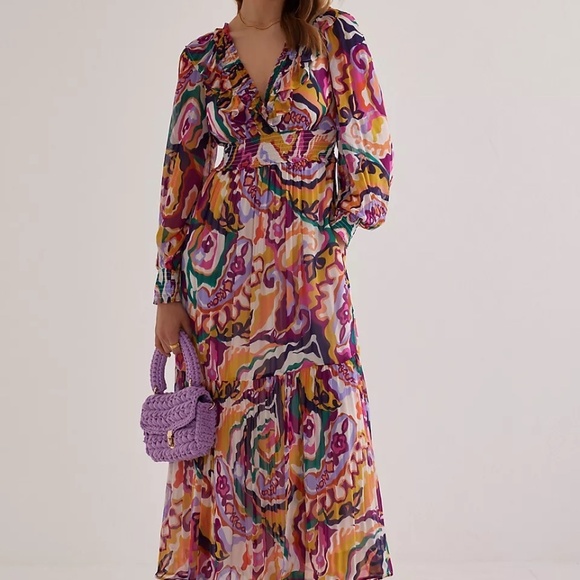 NWT Anthropologie Odetta Ruffled V-Neck Dress XS - Picture 8 of 9